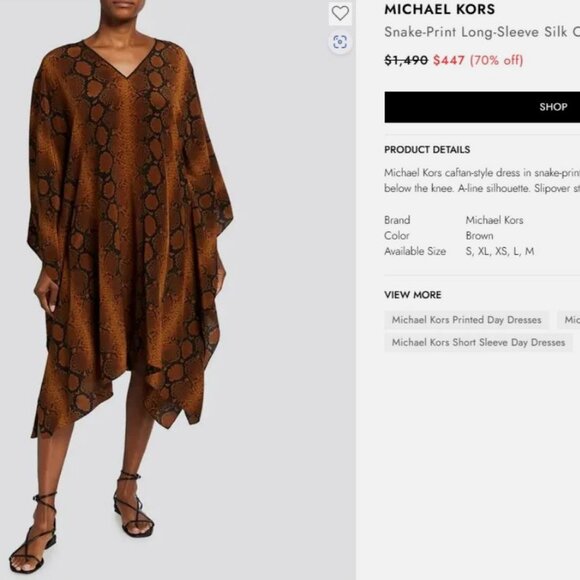 *NWOT* $1490 MICHAEL KORS COLLECTION SNAKE PRINT V-NECK CAFTAN DRESS_L - Picture 2 of 4